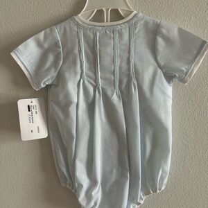 NWT!! Petit Ami 3mo Light Blue Baby Bubble with embroidery and Pintuck Back